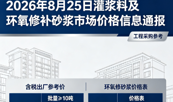石阡2026年8月25日灌浆料及环氧修补砂浆市场价格信息通报